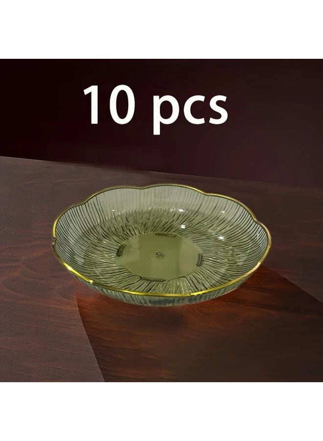 10pcs Golden Rimmed Sapphire Green Plastic Fruit Platters Reusable For Desserts - Image 1